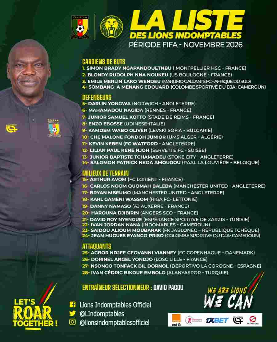 Liste Cameroun novembre 2026